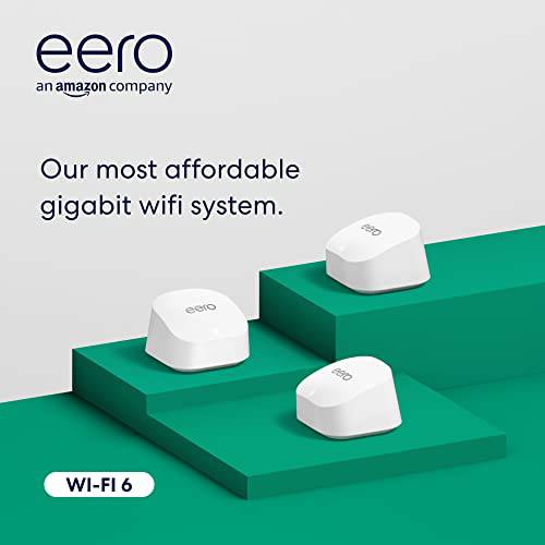 Introducing 아마존 eero 6+ dual-band 매쉬 Wi-Fi 6 시스템,  built-in 지그비 스마트 홈 허브 and 160MHz client 디바이스 지원 (3-pack)
