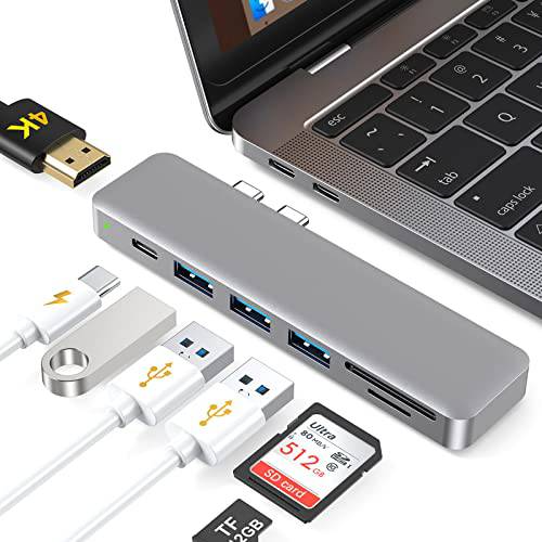 USB C 허브 어댑터 맥북 프로/ 에어 2022-2018, 7in2 멀티포트 맥북 프로 USB-C 악세사리 3 USB 3.0 포트, 4K HDMI, TF/ SD 카드 리더, 리더기, USB-C 포트 and 썬더볼트 3 13 15 16 인치 맥북