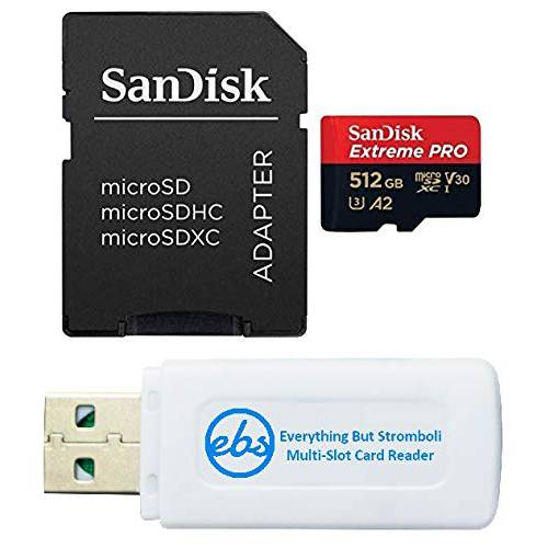 SanDisk 익스트림 프로 512GB 마이크로 SDXC 메모리 카드 Works 소니 Cyber-Shot DSC-HX99, DSC-RX0 II 컴팩트 카메라 (SDSQXCZ-512G-GN6MA) 번들,묶음 (1) Everything But 스트롬볼리 마이크로SD 카드 리더, 리더기