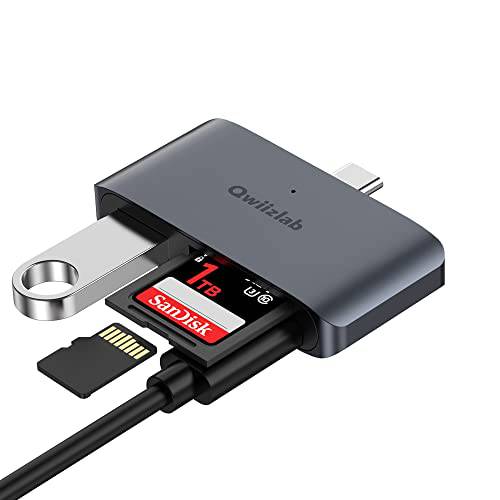 Qwiizlab USB C to SD 카드 리더, 리더기 USB 3.0 OTG 포트, 메모리 카드 어댑터 SD SDHC SDXC 마이크로SD MicroSDHC MicroSDXC MMC RS-MMC, 호환가능한 안드로이드 아이패드 Mac 윈도우