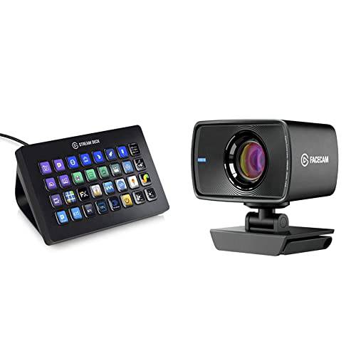 Elgato 스트림 덱 XL - Advanced 스트림 컨트롤 32 맞춤형 LCD 키& Facecam - 1080p60 풀 HD 웹캠 비디오 회의, 게이밍, 스트리밍, 소니 센서, Fixed-Focus 글래스 렌즈