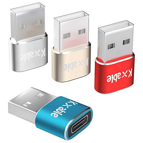 USB C Female to USB Male 어댑터 4 팩 (Four 컬러) Type-C to USB A 충전기 컨버터, 변환기 호환가능한 아이폰 13 12 11 미니 프로 맥스, 아이패드, 삼성 갤럭시 노트 10 20 S21 S20 플러스, 구글 픽셀 5 4 3 XL