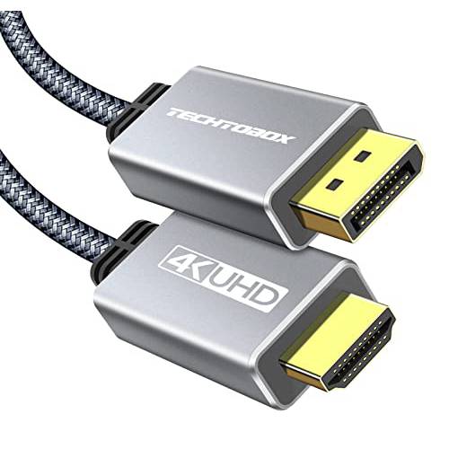 DisplayPort,DP to HDMI 케이블 어댑터 [4K@60Hz, 2K@144Hz, 2K@120Hz] TECHTOBOX [Braided, 하이 스피드] 액티브 DP Male to HDMI Male 케이블 호환가능한 PC 그래픽 카드 노트북 More -8FT