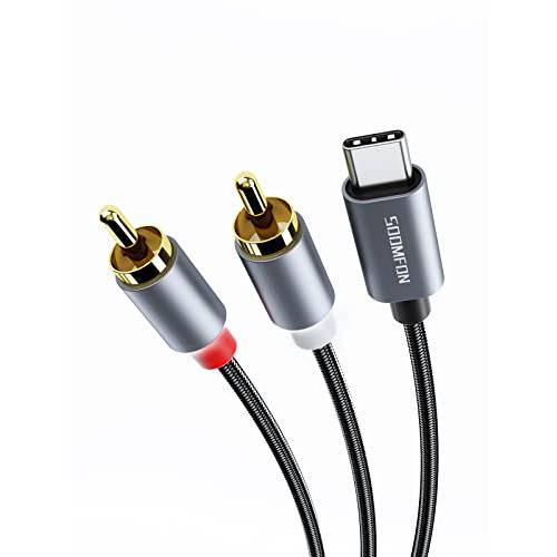 USB C to RCA 오디오 케이블 - SOOMFON USB 타입 C to 2 Male RCA 어댑터 오디오 스테레오 케이블 호환가능한 아이패드 프로 2021, 삼성 S21 울트라 S20 Note20 탭 S7, 픽셀 5(6.6ft)