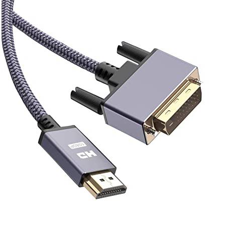 HDMI to DVI 케이블 5 Feet, DVI to HDMI 케이블 어댑터 Bi-drectional 나일론 Braid 금도금 DVI-D HDMI 모니터, 라즈베리 파이, Roku, 엑스박스 원, PS5, 그래픽 카드, Blue-ray, 스위치