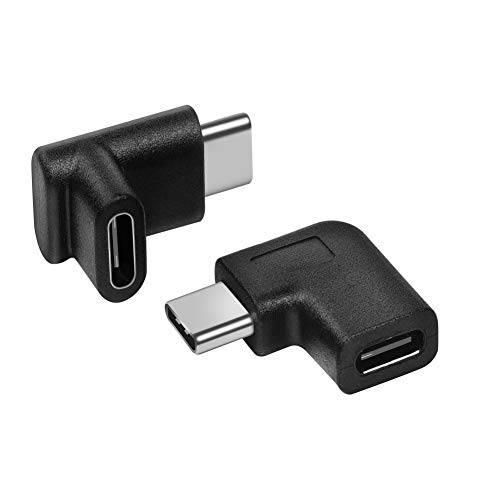 USB C 오른쪽& 왼쪽 and up& 다운 앵글 어댑터, 90 도 USB C to USB Type-C Male to Female Adapter.Connector  노트북&  태블릿, 태블릿PC&  휴대용 폰, Black(2 팩)