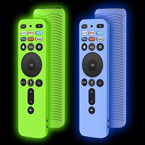 [2 팩] 보호 커버 VIZIO XRT260 스마트 TV 리모컨 2021, WQNIDE Vizio Xrt260 V-Series 4K 음성 리모컨 케이스 충격방지 미끄럼방지 실리콘 슬리브 Lanyards(Glow 블루+ 글로우 그린)
