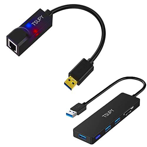 USB 3.0 허브 TSUPY 멀티 USB 허브, 5 in 1 USB 데이터 허브 SD 마이크로 SD 카드 리더, 리더기& 3 USB 3.0 Ports.USB 3.0 네트워크 어댑터 TSUPY USB to RJ45 기가비트 이더넷 컨버터, 변환기 3.0 허브 10/ 100/ 1000 Mbps