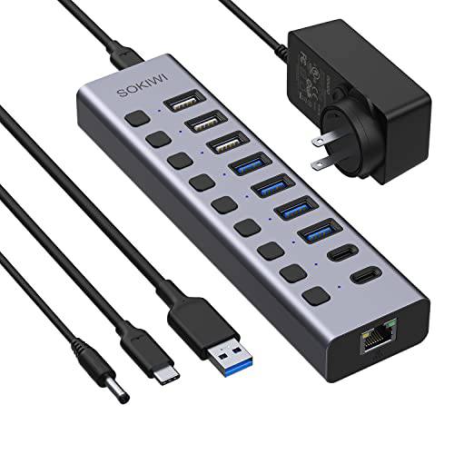 10 in 1 전원 USB 3.0 USB C 허브 이더넷 포트, M.2 NVME SATA SSD 인클로저 어댑터 Tool-Free