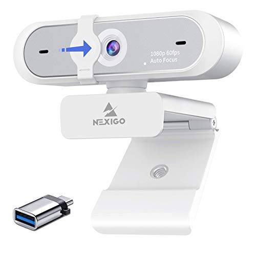 1080P 60FPS 웹캠 USB C 어댑터, NexiGo 오토포커스 USB 웹 카메라 마이크,마이크로폰, 프라이버시 커버, 썬더볼트 3 to USB 3.0 어댑터, 줌/ 스카이프/ 팀 온라인 강의, 노트북 MAC PC 데스크탑