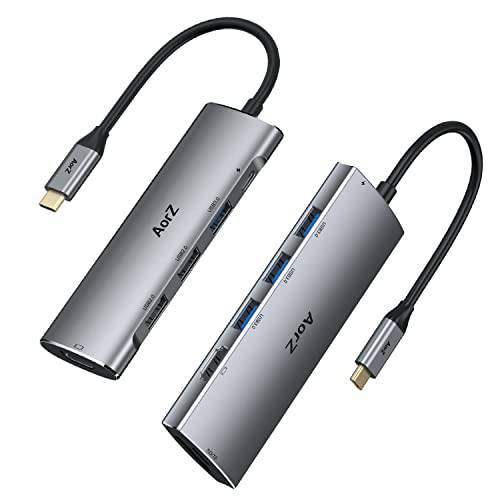 USB C 허브, USB 허브 to HDMI 멀티포트 AorZ USB C 동글 어댑터 7 in 1 4K HDMI 출력, USB-C 노트북 탈부착 스테이션, 5 in 1 타입 C 어댑터