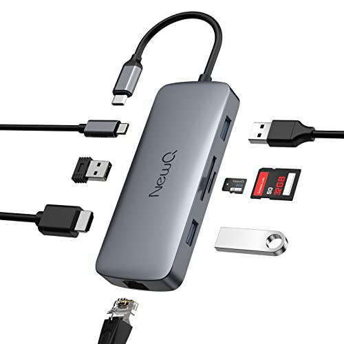 NewQ USB C 허브 노트북: 8-in-1 USB-C 허브 4K HDMI, 3*USB 포트, SD/ TF 리더, 리더기, 1000Mbps 이더넷, USB C PD in (지원 100W 맥스), 맥북 프로/ 에어, 아이패드 프로, USB-C(Thunderbolt 3& 4) 노트북