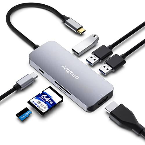 Argmao 7 in 1 타입 USB C 허브 to USB-C PD 3.0, 4K@30Hz HDMI, 3 USB3.0, SD/ TF 카드 리더, 리더기, 멀티포트 어댑터 동글 맥북 에어 프로 and Other 타입 C 노트북 (스페이스 그레이)