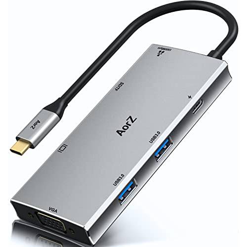 Aorz USB C 허브 멀티포트 어댑터 노트북 [맥북 프로/ 에어 친화적] - 8 In 1 USB C 탈부착 스테이션 100W PD, 4K HDMI, 1Gbps 이더넷, 2 USB 3.0 포트, SD/ TF 카드 리더, 리더기, 2K VGA, Mac, XPS...