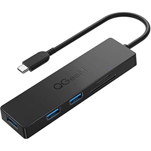 QGeeM USB C 허브 Ultra-Slim 데이터 USB 허브, 3-Port USB 3.0& SD& TF 카드 리더, 리더기 허브 0.5ft Extended 케이블 호환가능한 맥북 프로, 아이패드 프로, 아이맥, 서피스 프로, 5 in 1 USB 허브 노트북