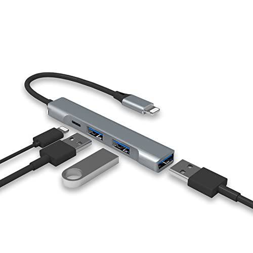 라이트닝 to USB 허브 [애플 MFi 인증된] 4-in-1 USB OTG 허브 3 USB 3.0 포트 and 고속충전 포트 아이폰/ 아이패드 호환가능한 USB 마이크/ USB 플래시 드라이브/ 키보드/ 마우스/ USB 사운드 카드