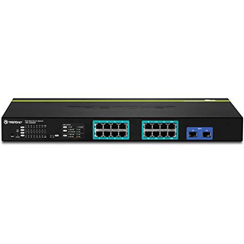 TRENDnet 20-Port 기가비트 PoE+ 웹 스마트 스위치 2 Shared SFP 슬롯, TPE-1620WS, Up to 30 W Per 포트, 185 W Total 파워 예산, 랙 장착가능