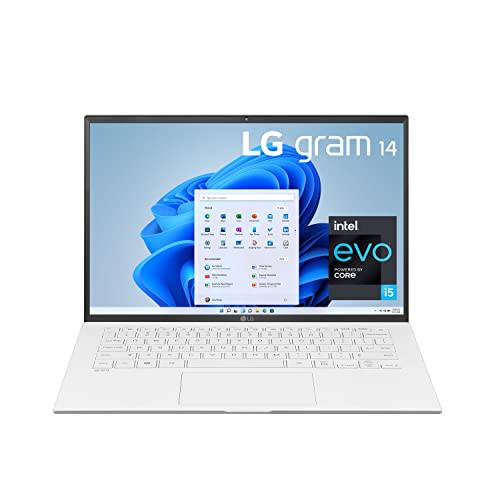 LG Gram 14Z90P 노트북 14 Ultra-Lightweight, (1920 x 1200), Intel Evo 11th 세대 코어 i5, 8GB 램, 256GB SSD, 윈도우 11 홈, 25.5 시간 배터리, 알렉사 Built-in, 2X USB-C, HDMI, USB-A - 화이트
