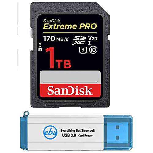 SanDisk 익스트림 프로 1TB SDXC SD 메모리 카드 Works 캐논 EOS R3, EOS R5, EOS R6 미러리스 카메라 Class 10 ( SD SDXXY-1T00-GN4IN) 번들,묶음 (1) Everything But 스트롬볼리 3.0 마이크로& SD 카드 리더, 리더기