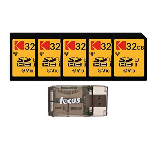코닥 32GB Class 10 UHS-I U1 SDHC 메모리 카드 (5-Pack) 포커스 All-in-One USB 카드 리더, 리더기 번들,묶음 (6 아이템)