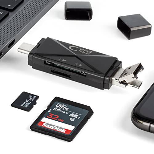 마이크로 SD 카드 리더, 리더기 안드로이드, 마이크로 SD 카드 to USB 어댑터, USB C SD 카드 리더, 리더기 카메라 메모리 카드 리더, 리더기, Wansurs 5 in 1 SD 카드 리더, 리더기 PC 폰 패드 (블랙)