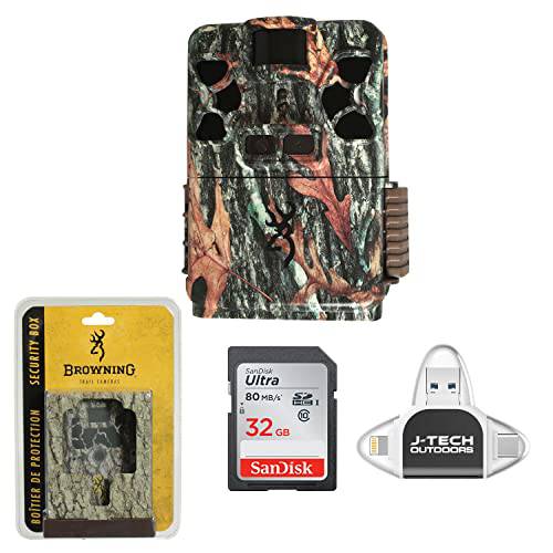 Browning 패트리어트 트레일 게임 카메라 번들,묶음 포함 세큐리티 박스 32GB 메모리 카드 and J-TECH 아이폰/ 아이패드/ 안드로이드 USB 메모리 카드 리더, 리더기 (24MP) | BTC-Patriot