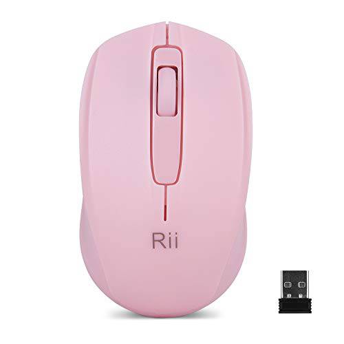 Rii 무선 마우스 1000DPI PC, 노트북, 윈도우, 오피스 포함 무선 USB 동글 (핑크)