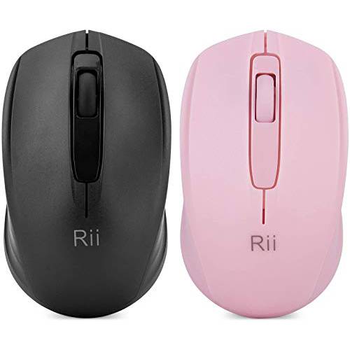 Rii 무선 마우스 1000DPI PC, 노트북, 윈도우, 오피스 포함 무선 USB 동글 (블랙+ 핑크)