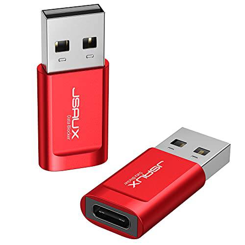 USB-C 데이터 막이,차단, JSAUX (2-Pack) USB-A to USB-C Female 디펜더 Only 퀵 충전, 프로텍트 Against 주스 Jacking, Refuse Hacking Provide 세이프 충전- 레드