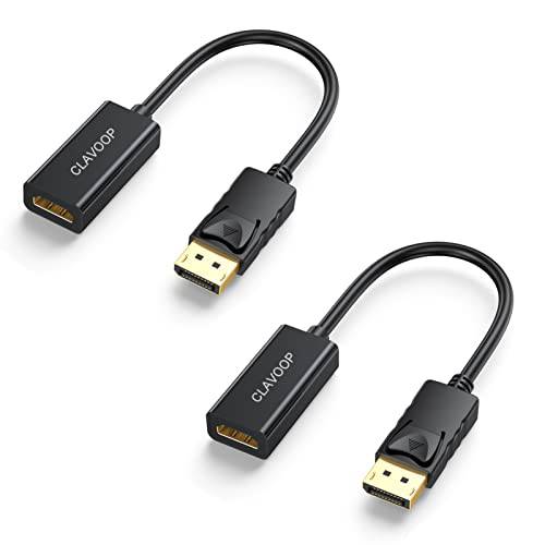DisplayPort,DP to HDMI 4K 어댑터, CLAVOOP 2-Pack 4K UHD 디스플레이 (Source) to HDMI (모니터) 컨버터, 변환기 호환가능한 DP 포트 컴퓨터, 노트북 to 연결 HDMI 포트 HDTV