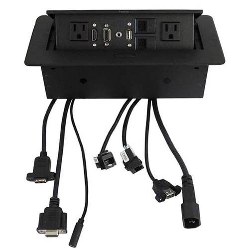 Zeshan 팝 up 콘센트 데스크탑 연결 박스 회의 테이블 파워 허브 데스크탑 파워 그로멧 2 Independent 파워, USB, RJ45, VGA, HDMI, 3.5 mm 오디오 오피스 블랙