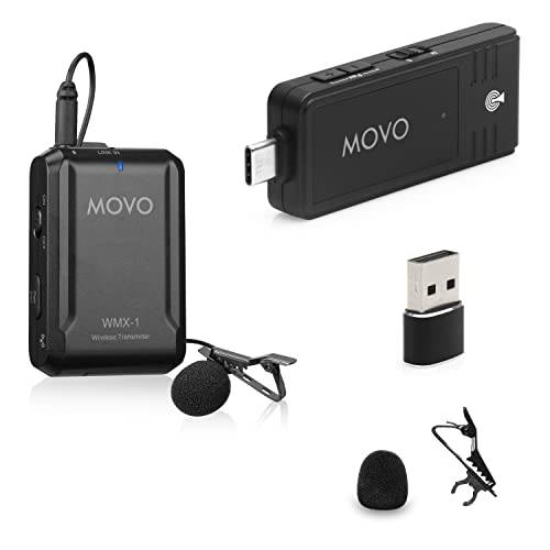 Movo WMX-1-UL USB-C 무선 라발리에 마이크,마이크로폰- USB 무선 라펠 마이크,마이크로폰 컴퓨터, 스마트폰, and 태블릿- 무선 USB&  USB-C 리시버, 송신기, and 전방향 Lav 마이크,마이크로폰