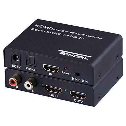 Tendak 1X2 4K HDMI 분배기 오디오 분리기+  광학 and R/ L 출력 전원 1 in 2 Out 신호 분배기 지원 3D PS4 엑스박스 원 DVD Blu-ray 플레이어 HD TV 프로젝터, 5582721349