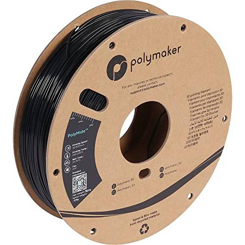 Polymaker PA6-CF 나일론 필라멘트 1.75 블랙, 500g 카본 파이버 나일론 필라멘트 1.75mm, 카드보드 스풀 - PolyMide PA6-CF 경사 프리 나일론 3D 프린터 필라멘트