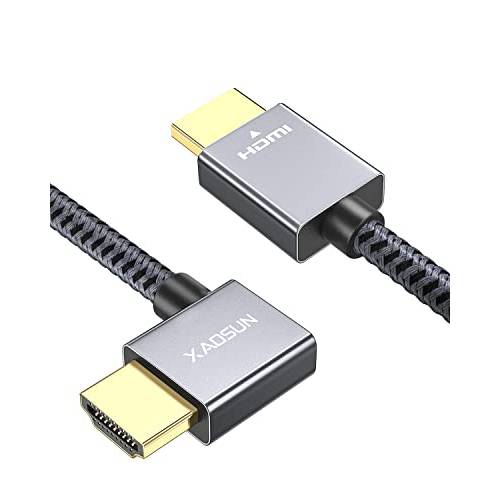 HDMI 케이블 XAOSUN 오른쪽 앵글드 HDMI 2.0 케이블 6.6 Feet, 디자인 맥북 2021 High-Speed HDMI Cable(18Gbps, 4K@60Hz, 3D, 1080P, HDR, Arc), Competible 노트북, 모니터, PS4, PS5, 엑스박스 원, 파이어 TV,& More.