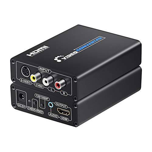 SUNNATCH RCA Svideo to HDMI 컨버터, 변환기 RCA+ S-Video 케이블, RCA 컴포지트, Composite CVBS AV or Svideo+ R/ L 오디오 입력 to HDMI 출력 업스케일 컨버터, 변환기