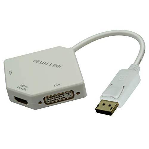 DP to HDMI VGA DVI 어댑터 DisplayPort,DP to HDMI 4K 어댑터 3 in 1 디스플레이 포트 to HDMI VGA DVI 컨버터, 변환기 Male to Female Gold-Plated 다이아몬드 모양 (화이트)