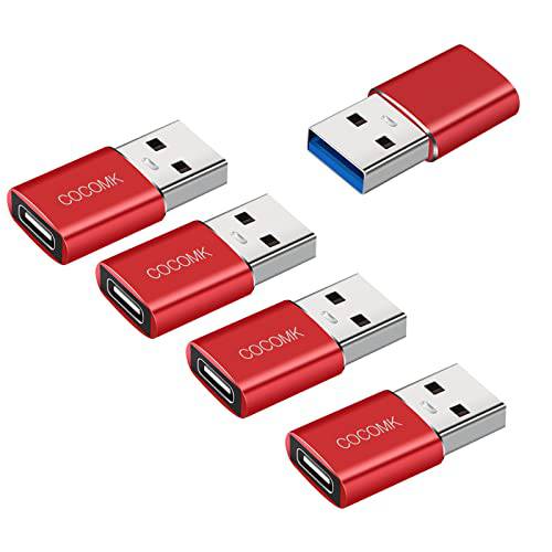 USB C to USB 어댑터 5-Pack, USB C Female to USB Male 어댑터, 타입 A 충전기 케이블 어댑터 (레드)
