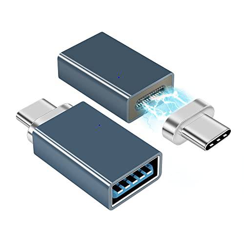 USB C to USB 자석 어댑터 24Pin USB C Male to USB A Female 컨버터, 변환기 2 팩 컴퓨터 케이블 어댑터 호환가능한 맥북 프로 노트북 태블릿, 태블릿PC 스마트폰 USB 타입 C 포트