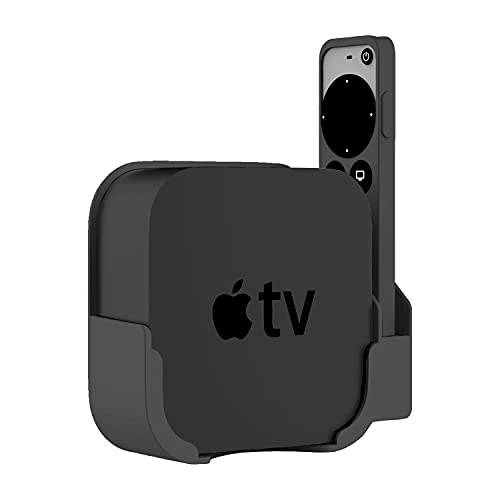 HeyMoonTong 애플 TV 마운트 호환가능한 모든 애플 TVs - 벽면 마운트 브라켓 리모컨 홀더 Fits 모든 애플 TV 4K/ HD, Siri 리모컨 실리콘 보호 케이스/  커버 (블랙)
