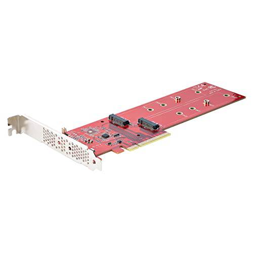 StarTech.com 듀얼 M.2 PCIe SSD 어댑터 카드, PCIe x8/ x16 to 듀얼 NVMe or AHCI M.2 SSD, PCI Express 4.0, 7.8GBps/ 드라이브, Bifurcation 필수 - 윈도우/ 리눅스 호환가능한 (DUAL-M2-PCIE-CARD-B)