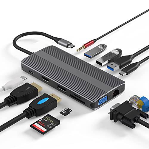 navor 12-in-1 USB C 허브, USB 동글 4K HDMI, VGA, DP 인터페이스, 2 USB 3.0 포트, 1 USB 2.0 포트, PD, TF/ SD 카드 슬롯, 이더넷, 3.5mm 오디오, Type-C 데이터 포트 호환가능한 맥북 and More