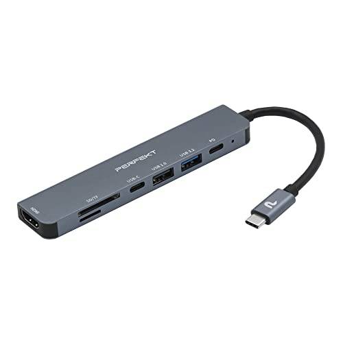 Perfekt 7-in-1 4K60Hz USB 3.2 슬림 허브 1 USB 3.0, 4K60Hz HDMI, 타입 C PD 충전&  데이터 전송, SD/ 마이크로 SD 맥북 프로, 에어, PC, 노트북 and More