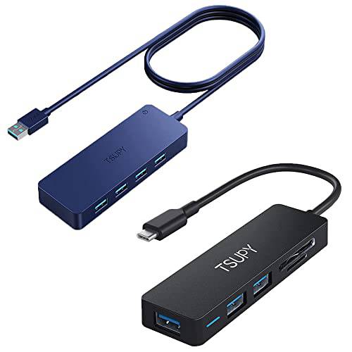 TSUPY USB 3.0 허브 7 USB 포트, 5 in 1 타입 C 어댑터 허브 3 USB 3.0 포트& SD/ TF 카드 리더, 리더기