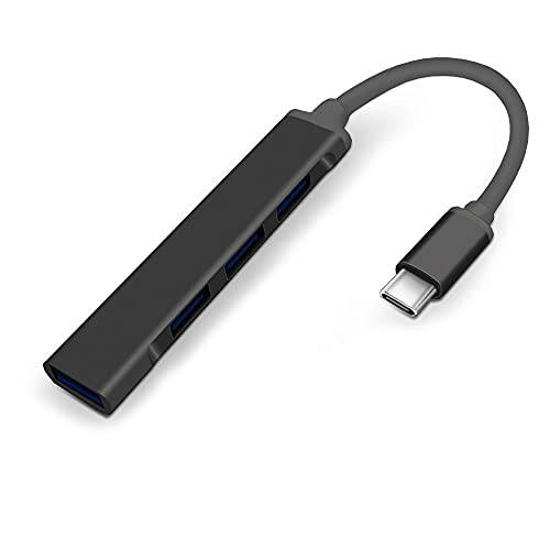 JUKTH 4-Port C-Type 허브 3, 휴대용 멀티 포트 USB 빔 분배기, USB 허브 and USB 연결 to USB Adapter（Black）