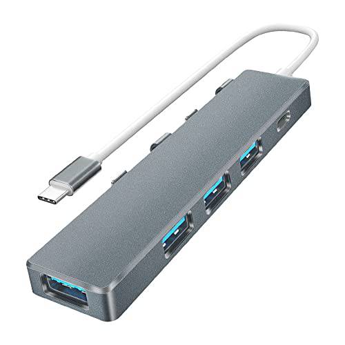 USB C 허브 멀티포트 어댑터 ，HAMTOD 4-in-1 USB-C 허브 타입 C, 충전 1* USB 3.0, 3*USB 2.0SD/ TF 카드 리더, 리더기 맥북, 크롬북, OTG 기능, 컴팩트 케이블 Slot-Grey