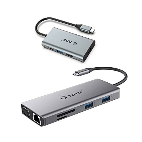 TOTU 11 in 1 USB C 허브 4K HDMI, VGA, 1000Mbps 이더넷& 4 in 1 100W 듀얼 4K HDMI USB C 허브
