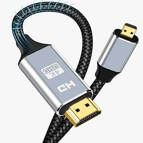 4K 마이크로 HDMI to HDMI 케이블, 울트라 고속 18Gbps 마이크로 HDMI to HDMI 나일론 Braided 케이블 지원 4k 60Hz HDR 3D ARC 호환가능한 소니 A6300 카메라, 레노버 요가, 스포츠 카메라 and More (6.6Feet)