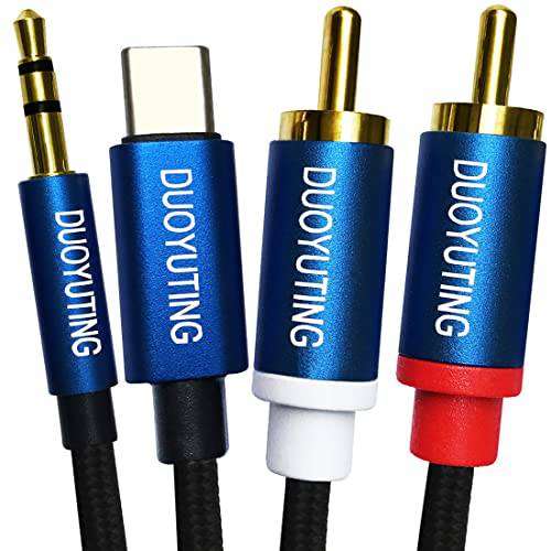 DUOYUTING USB 타입 C+ 3.5mm to 2 Male RCA 오디오 케이블, 2 in 1 스테레오 오디오 예비 어댑터 DAC, 호환가능한 삼성 화웨이 구글 샤오미 스피커 앰프 홈시이터 자동차, etc.(4 ft)