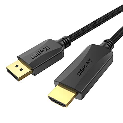 DisplayPort,DP to HDMI 케이블, 5 feet 디스플레이 포트 DP to HDMI 케이블 어댑터 Male to Male 케이블 Gold-Plated Braided FHD 지원 비디오 and 오디오 호환가능한 Dell, HP, 인시그니아, 삼성, More